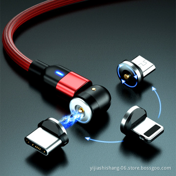 540 Rotating Magnetic Phone Charging Cable With Led Light, 3in1 Multiple Nylon Braided Magnetic Cable